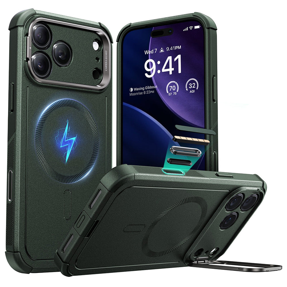 MagSafe cover til Apple iPhone 17 Pro Max, ESR, Cyber Armor Kickstand, Grøn