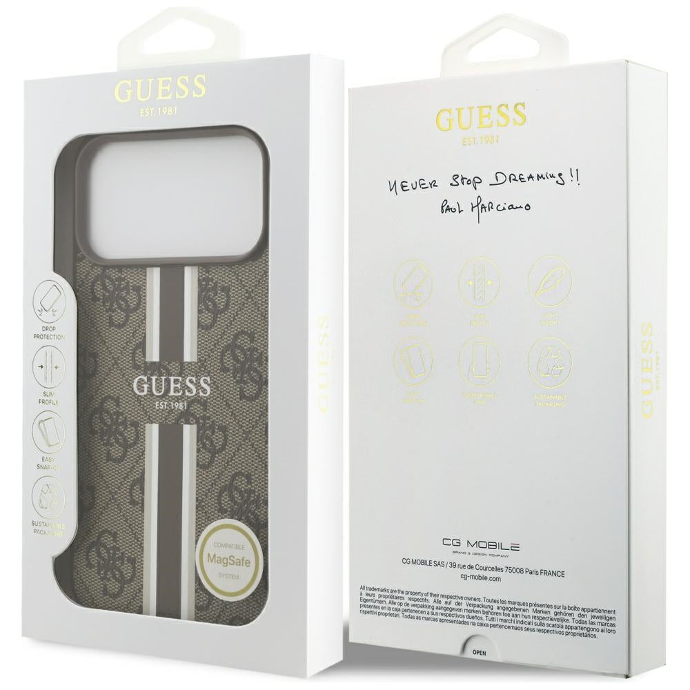 MagSafe cover til Apple iPhone 17 Pro Max, Guess, 4G Printed Stripes, Brun