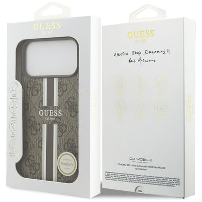 MagSafe cover til Apple iPhone 17 Pro Max, Guess, 4G Printed Stripes, Brun