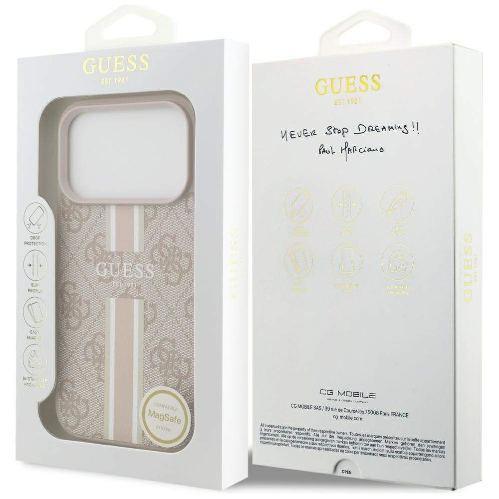 MagSafe cover til Apple iPhone 17 Pro Max, Guess, 4G Printed Stripes, Pink