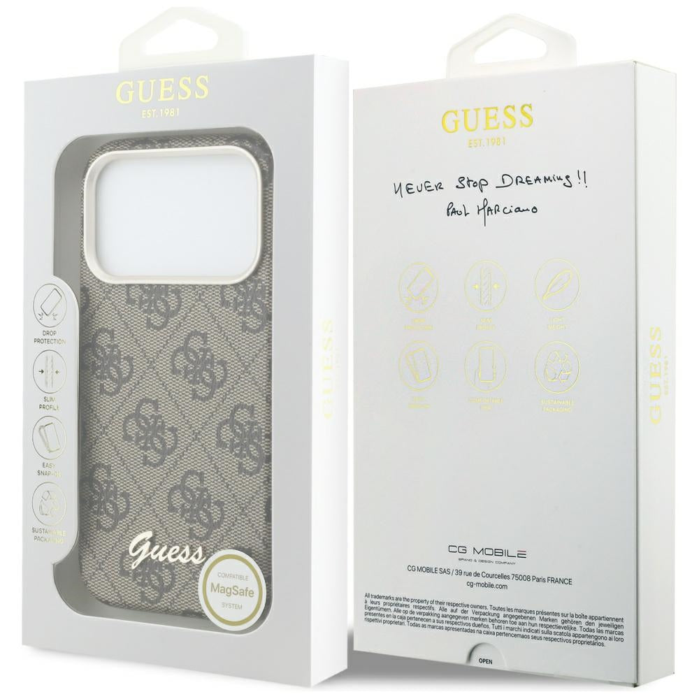 MagSafe cover til Apple iPhone 17 Pro Max, Guess, 4G Script Logo, Brun