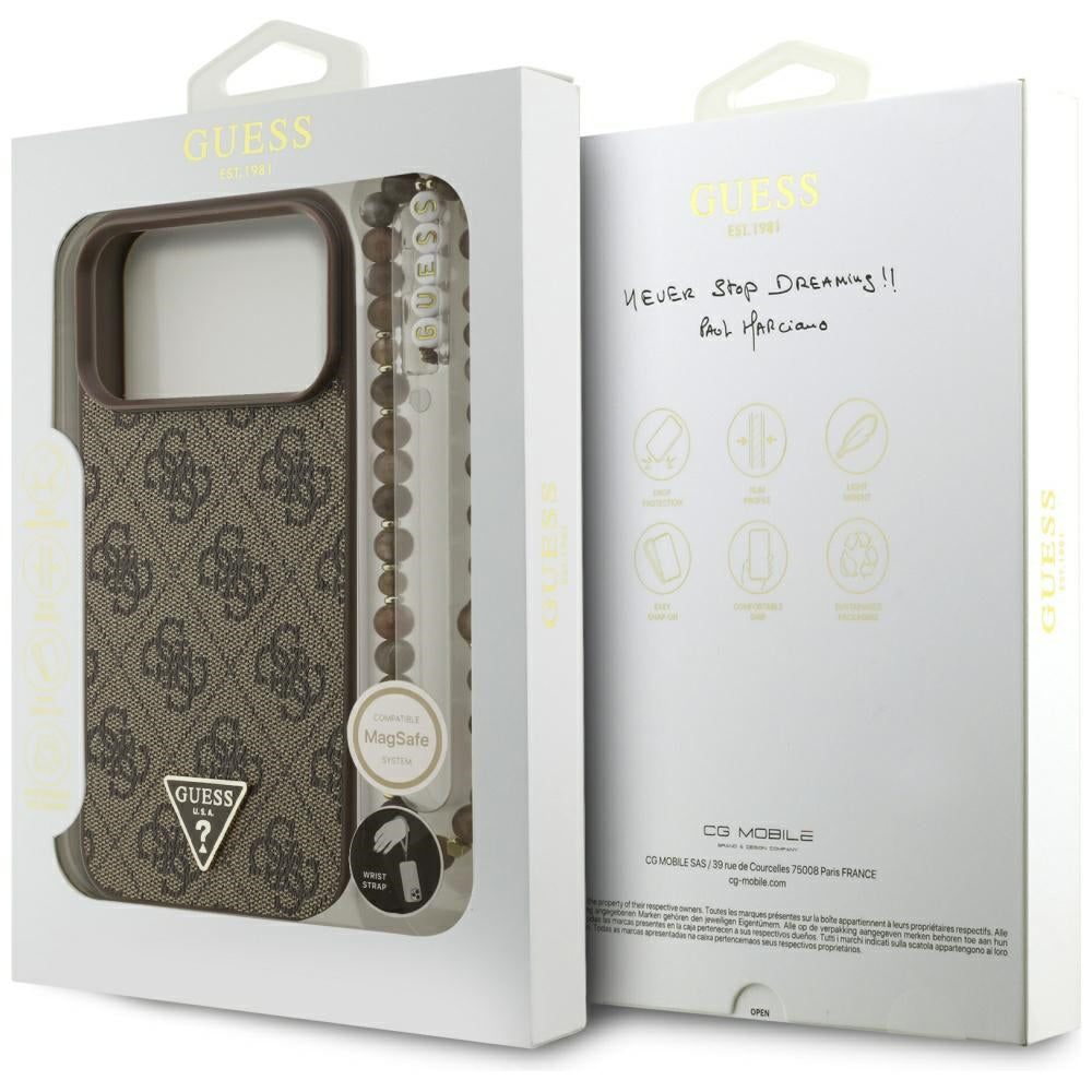 MagSafe cover til Apple iPhone 17 Pro Max, Guess, 4G Triangle Logo Cord Strap, Brun