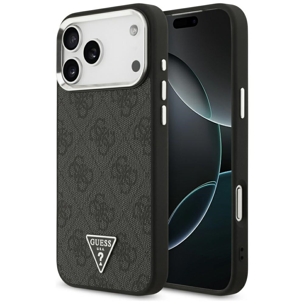 MagSafe cover til Apple iPhone 17 Pro Max, Guess, 4G Triangle Logo, Sort Sølvfarvet