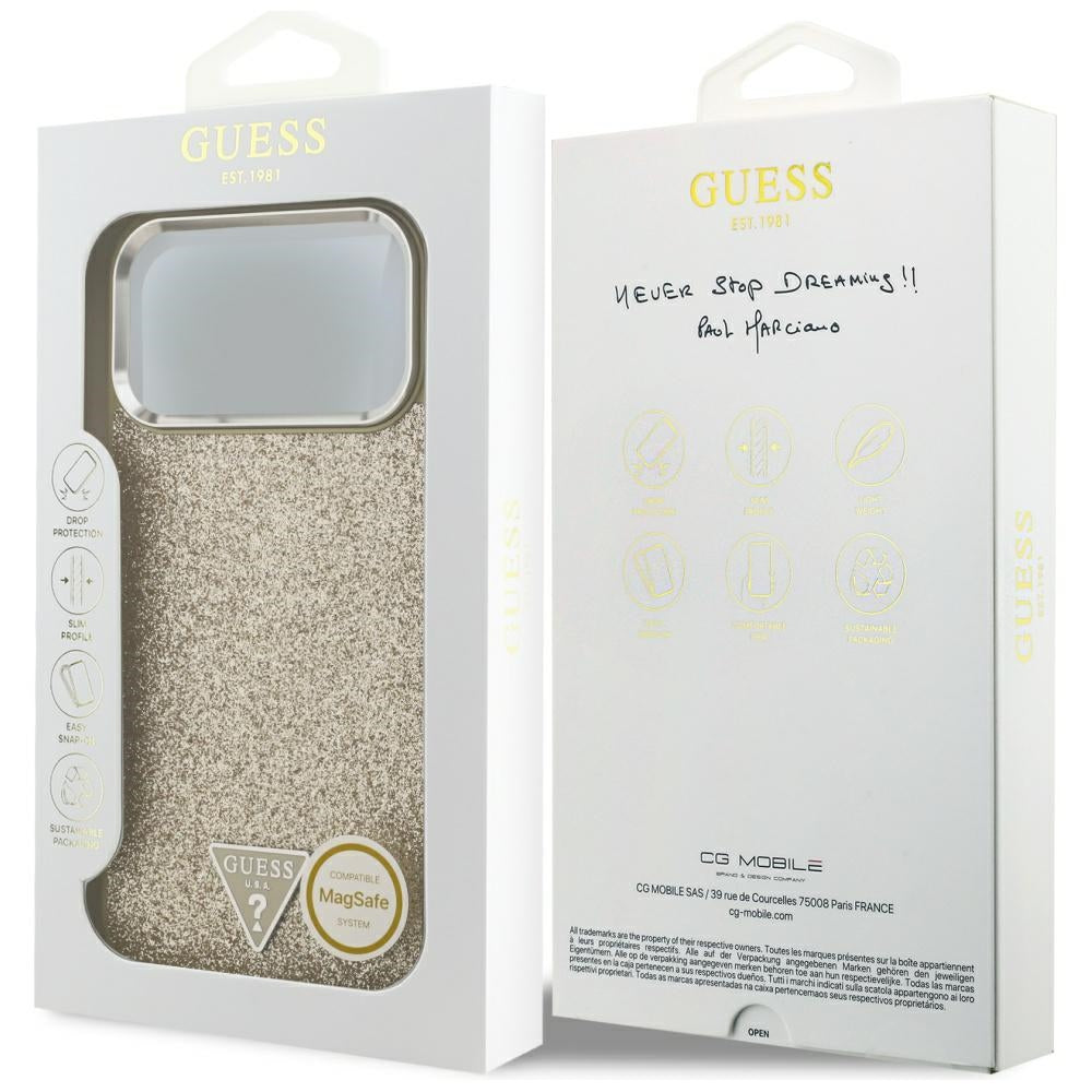 MagSafe cover til Apple iPhone 17 Pro Max, Guess, Glitter Triangle Logo, Guld