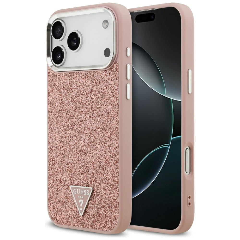 MagSafe cover til Apple iPhone 17 Pro Max, Guess, Glitter Triangle Logo, Pink