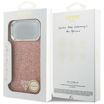 MagSafe cover til Apple iPhone 17 Pro Max, Guess, Glitter Triangle Logo, Pink