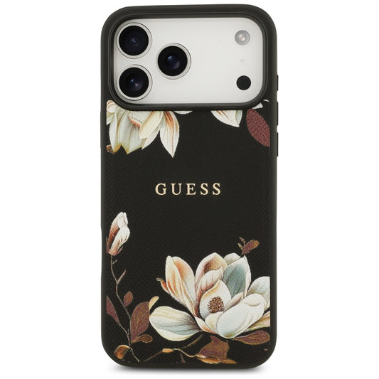 MagSafe Case for Apple iPhone 17 Pro Max, Guess, Grained Flowers, Black