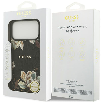MagSafe cover til Apple iPhone 17 Pro Max, Guess, Grained Flowers, Sort