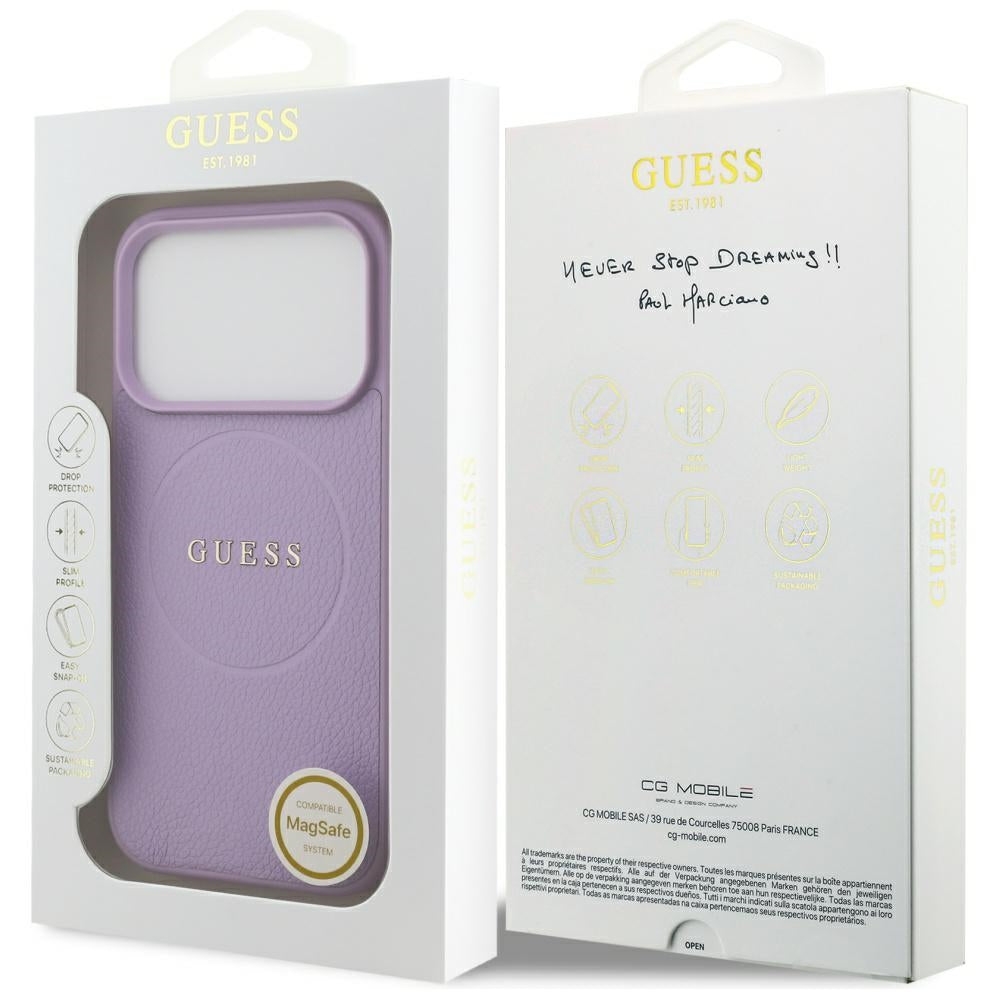 MagSafe cover til Apple iPhone 17 Pro Max, Guess, Grained Gold Ring, Lilla