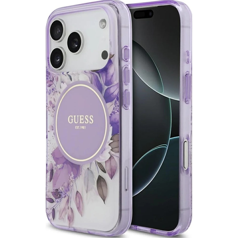 MagSafe cover til Apple iPhone 17 Pro Max, Guess, IML Flower & Tonal Circle, Lilla