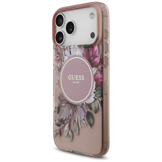MagSafe cover til Apple iPhone 17 Pro Max, Guess, IML Flowers with Pearl Strap, Pink