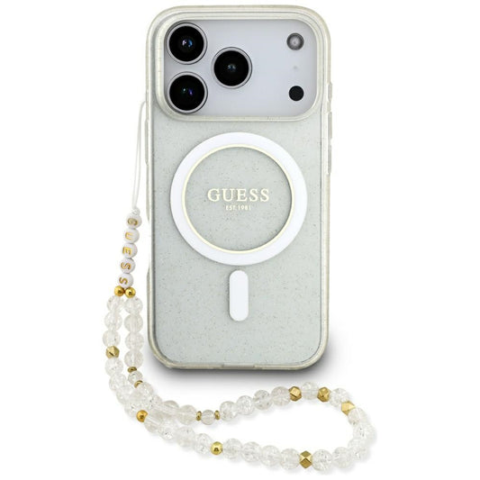 MagSafe cover til Apple iPhone 17 Pro Max, Guess, IML Glitter med perlerem, Transparent
