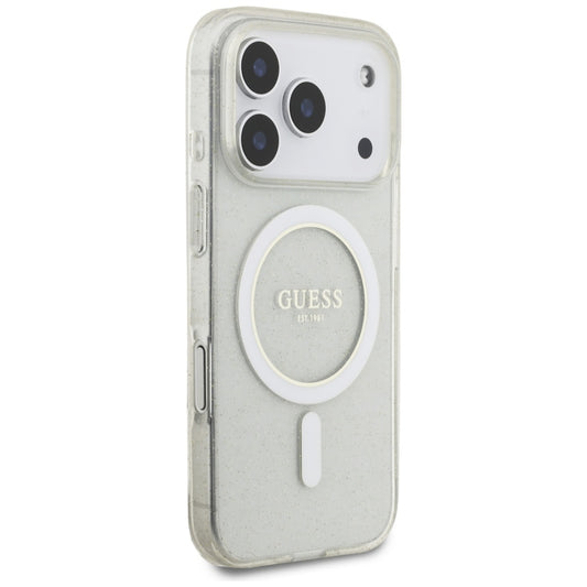 MagSafe cover til Apple iPhone 17 Pro Max, Guess, IML Glitter med perlerem, Transparent
