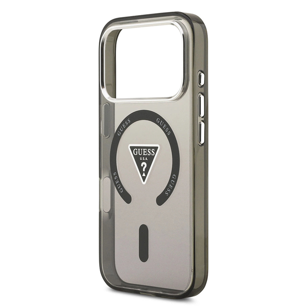 MagSafe cover til Apple iPhone 17 Pro Max, Guess, IML Gradient Triangle Logo, Sort Sølvfarvet