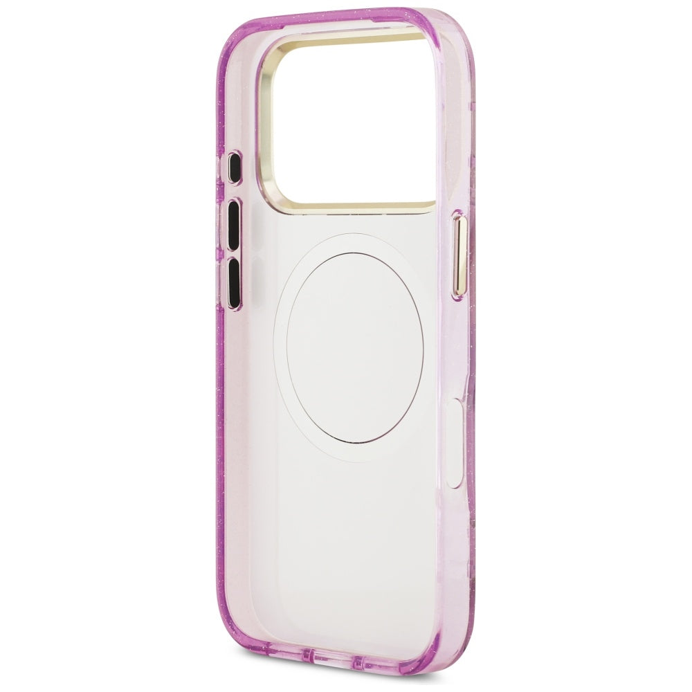 MagSafe cover til Apple iPhone 17 Pro Max, Guess, IML Metal Glitter Flowers Triangle, Lilla