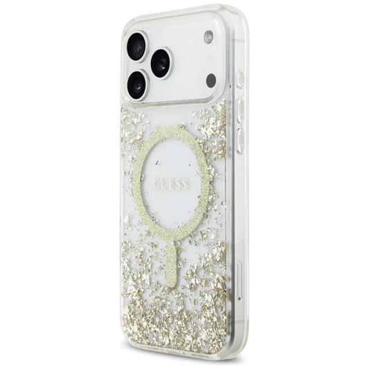 MagSafe cover til Apple iPhone 17 Pro Max, Guess, Resin Bottom Glitter, Gylden