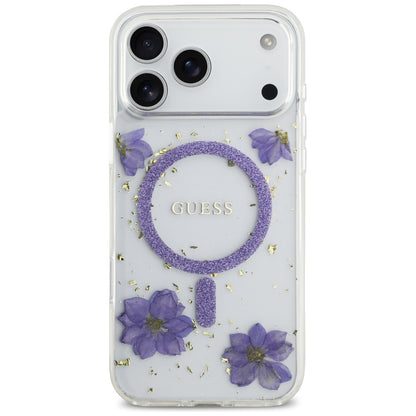 MagSafe cover til Apple iPhone 17 Pro Max, Guess, Resin Flowers and Glitter, Lilla