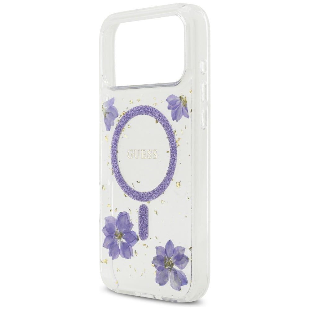 MagSafe cover til Apple iPhone 17 Pro Max, Guess, Resin Flowers and Glitter, Lilla