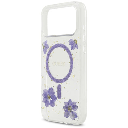 MagSafe cover til Apple iPhone 17 Pro Max, Guess, Resin Flowers and Glitter, Lilla
