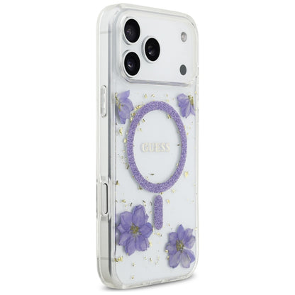 MagSafe cover til Apple iPhone 17 Pro Max, Guess, Resin Flowers and Glitter, Lilla