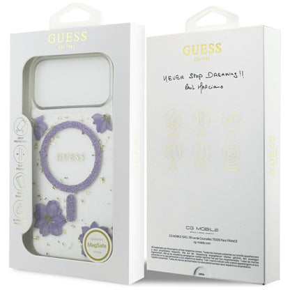 MagSafe cover til Apple iPhone 17 Pro Max, Guess, Resin Flowers and Glitter, Lilla