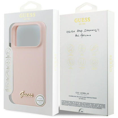 MagSafe cover til Apple iPhone 17 Pro Max, Guess, Script Metal Logo, Lys Rosa