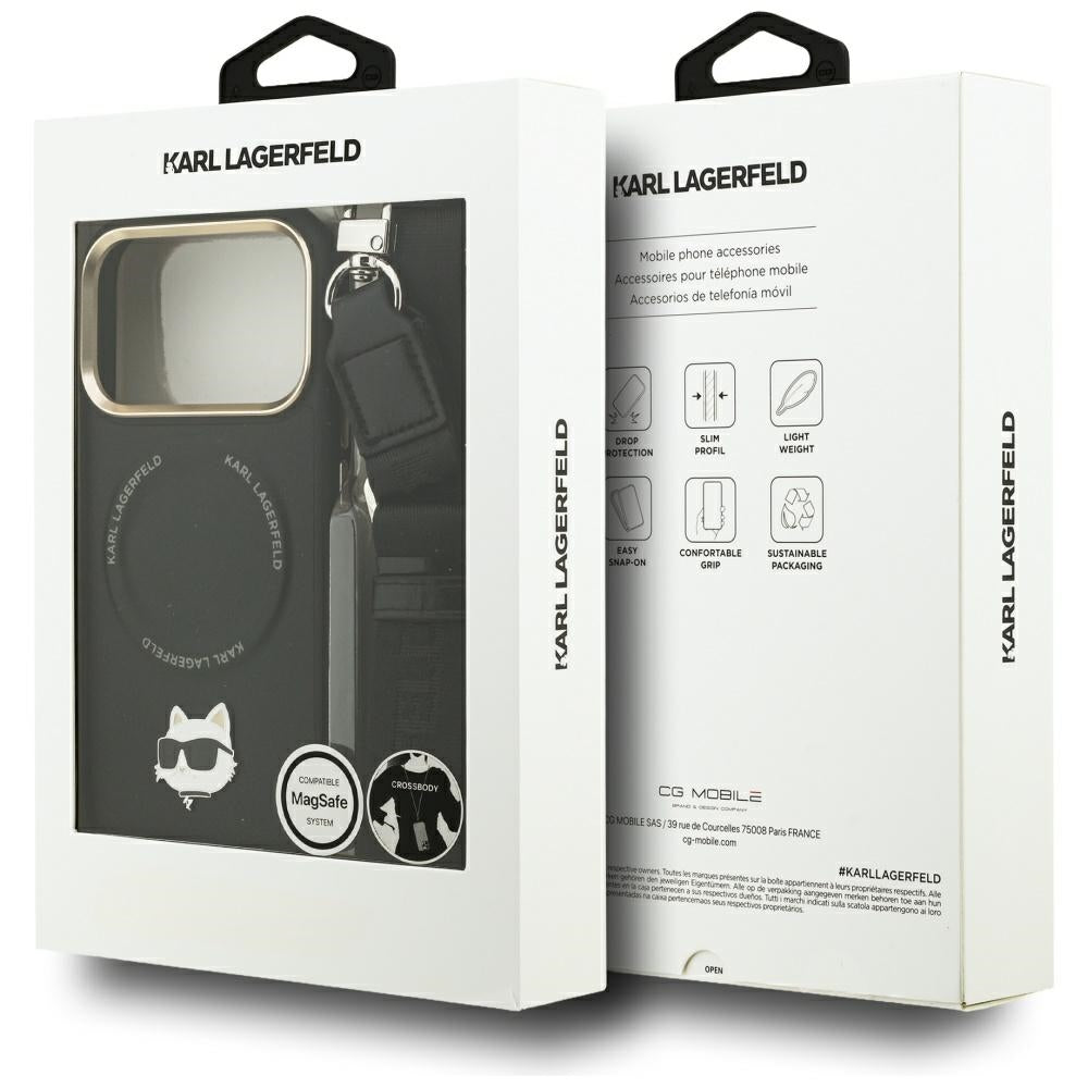 MagSafe cover til Apple iPhone 17 Pro Max, Karl Lagerfeld, Big Strap Choupette Metal Logo, Sort