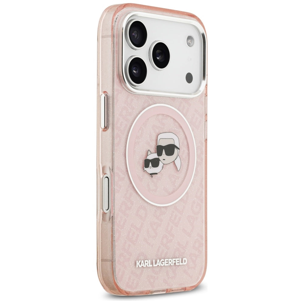 MagSafe cover til Apple iPhone 17 Pro Max, Karl Lagerfeld, Glitter Karl & Choupette Head, Pink