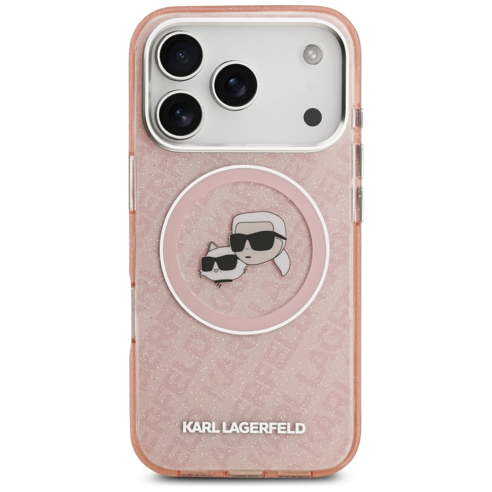 MagSafe cover til Apple iPhone 17 Pro Max, Karl Lagerfeld, Glitter Karl & Choupette Head, Pink