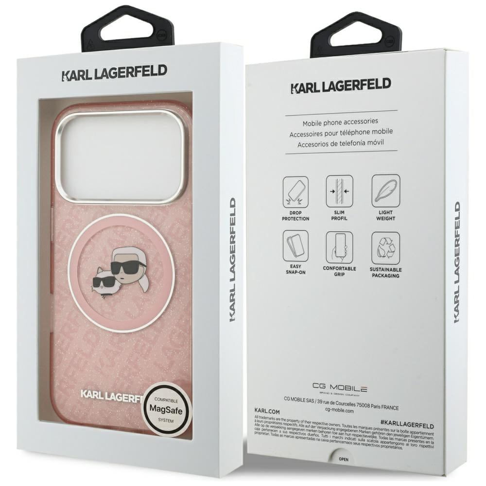 MagSafe cover til Apple iPhone 17 Pro Max, Karl Lagerfeld, Glitter Karl & Choupette Head, Pink