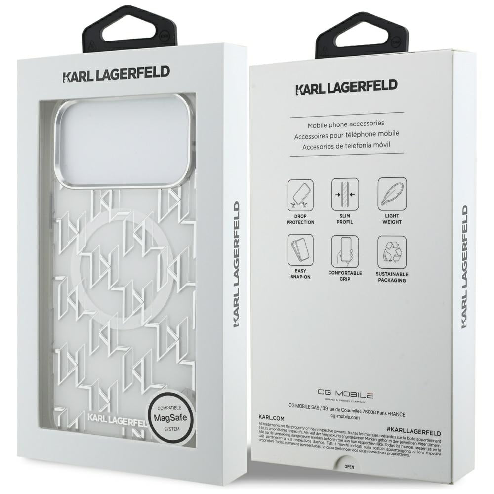 MagSafe Case for Apple iPhone 17 Pro Max, Karl Lagerfeld, IML KL Monogram, White