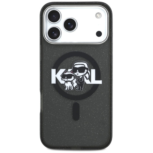 MagSafe cover til Apple iPhone 17 Pro Max, Karl Lagerfeld, IML Sketch Logo Glitter Karl & Choupette, Sort
