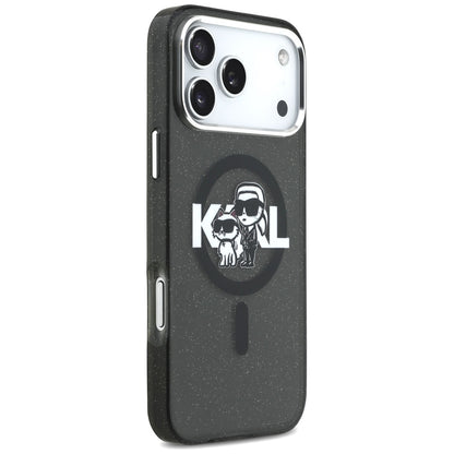 MagSafe Case for Apple iPhone 17 Pro Max, Karl Lagerfeld, IML Sketch Logo Glitter Karl & Choupette, Black