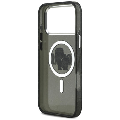 MagSafe Case for Apple iPhone 17 Pro Max, Karl Lagerfeld, IML Sketch Logo Glitter Karl & Choupette, Black