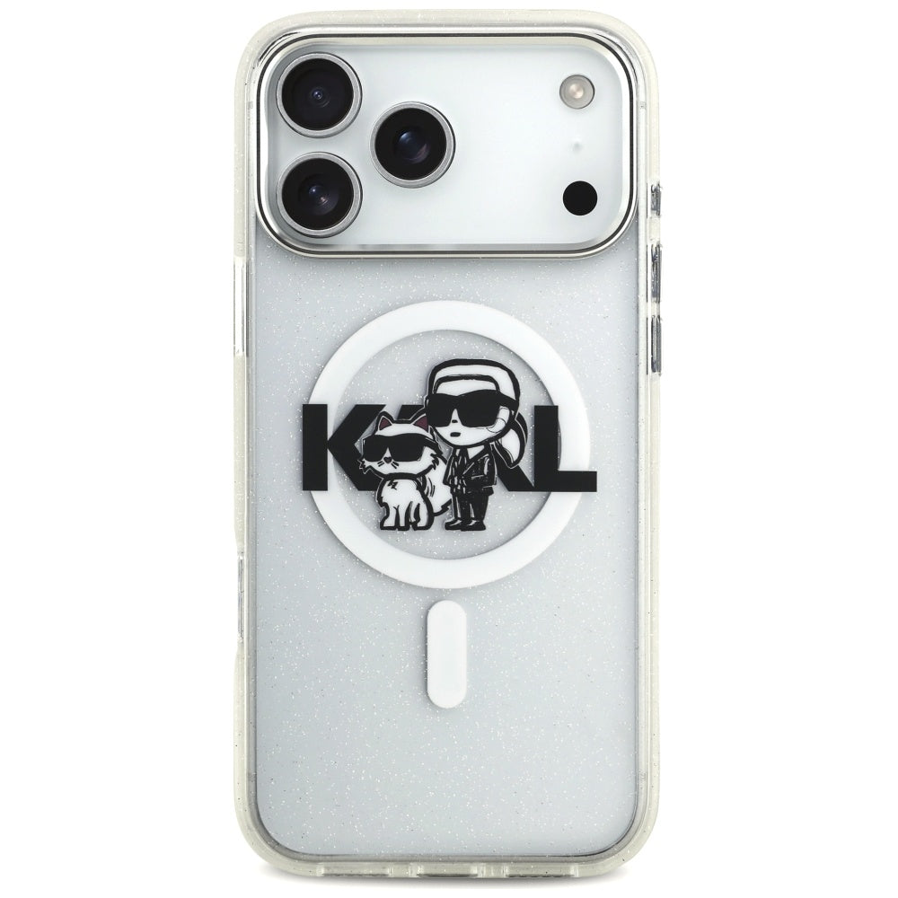 MagSafe cover til Apple iPhone 17 Pro Max, Karl Lagerfeld, IML Sketch Logo Glitter Karl & Choupette, Gennemsigtig