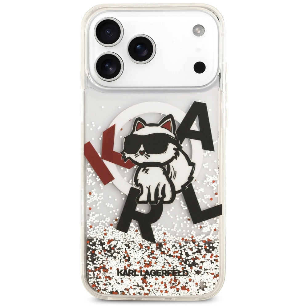 MagSafe cover til Apple iPhone 17 Pro Max, Karl Lagerfeld, Liquid Glitter Logo Choupette, Transparent