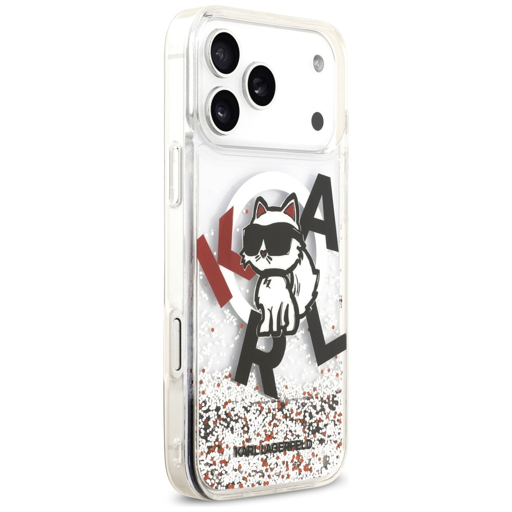 MagSafe cover til Apple iPhone 17 Pro Max, Karl Lagerfeld, Liquid Glitter Logo Choupette, Transparent