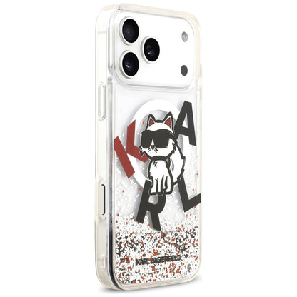 MagSafe cover til Apple iPhone 17 Pro Max, Karl Lagerfeld, Liquid Glitter Logo Choupette, Transparent