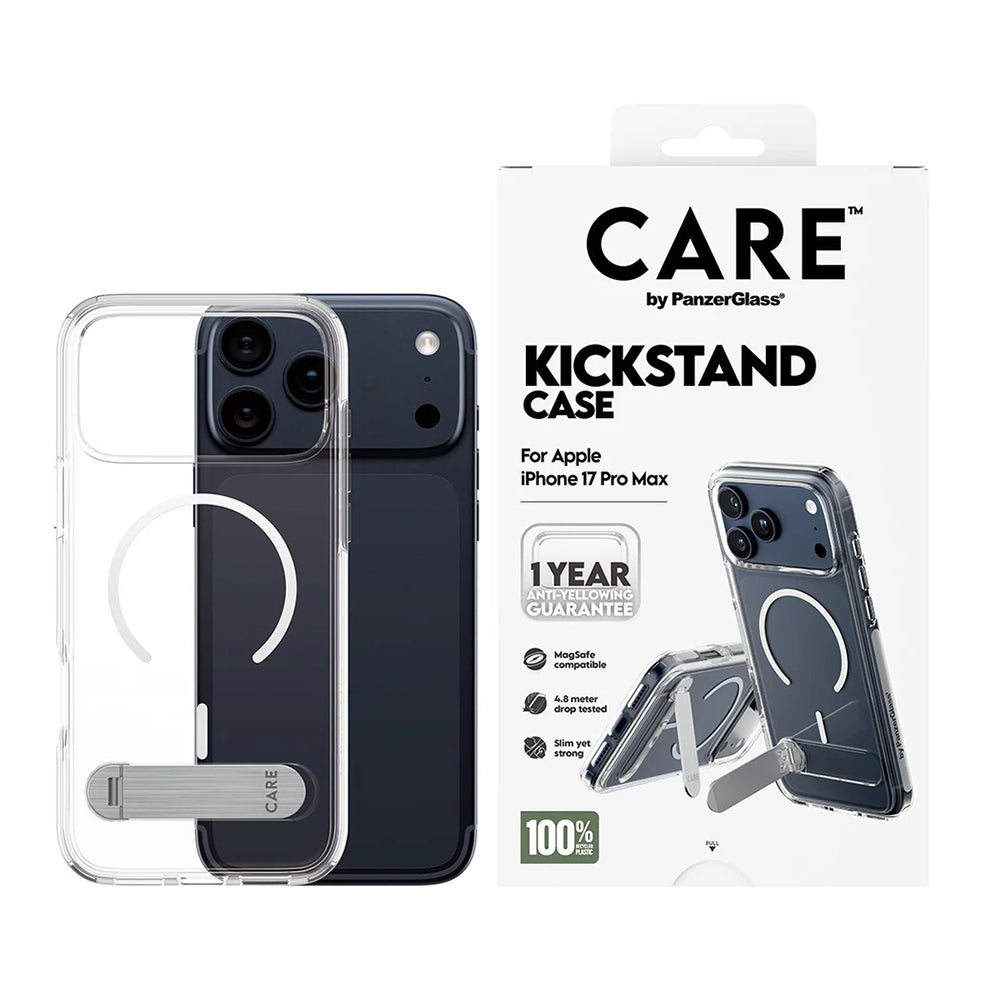 MagSafe cover til Apple iPhone 17 Pro Max, PanzerGlass, Care Feature Kickstand, Transparent Hvid