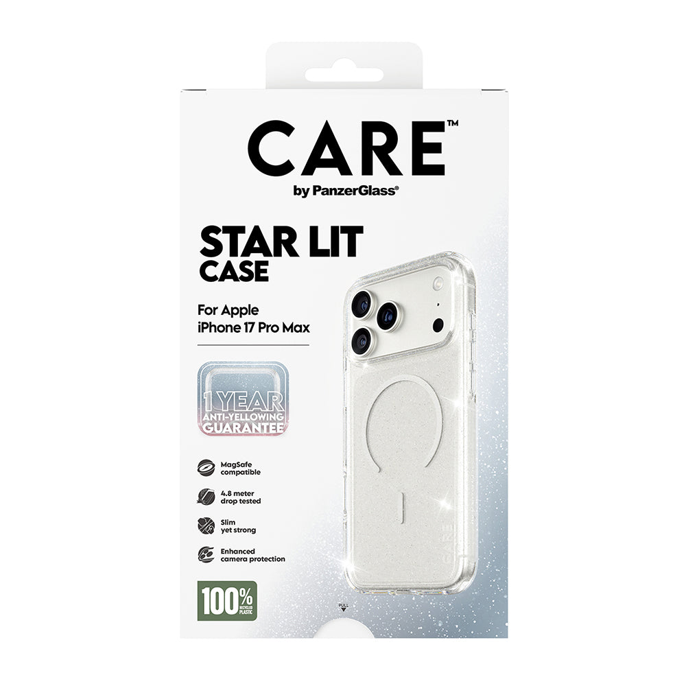 MagSafe cover til Apple iPhone 17 Pro Max, PanzerGlass, Care Urban Explorer Star Lit, Transparent Hvid
