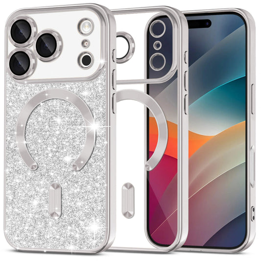 MagSafe cover til Apple iPhone 17 Pro, Techsuit, Luxury Glitter, Sølvfarvet