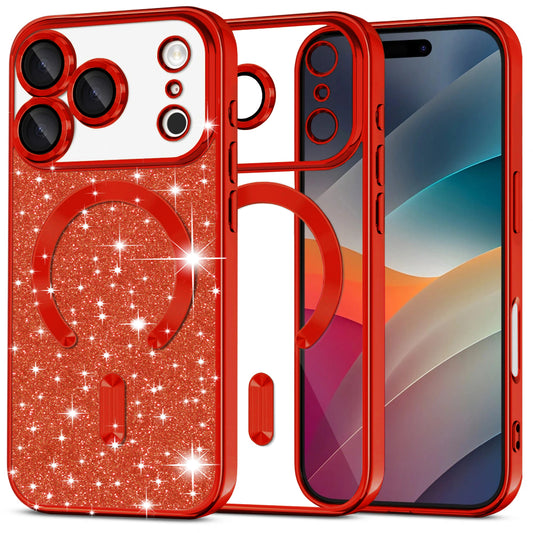 MagSafe cover til Apple iPhone 17 Pro, Techsuit, Luxury Glitter, Rød