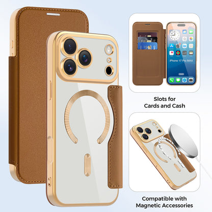 MagSafe cover til Apple iPhone 17 Pro, Techsuit, SmartMag Book, Brun
