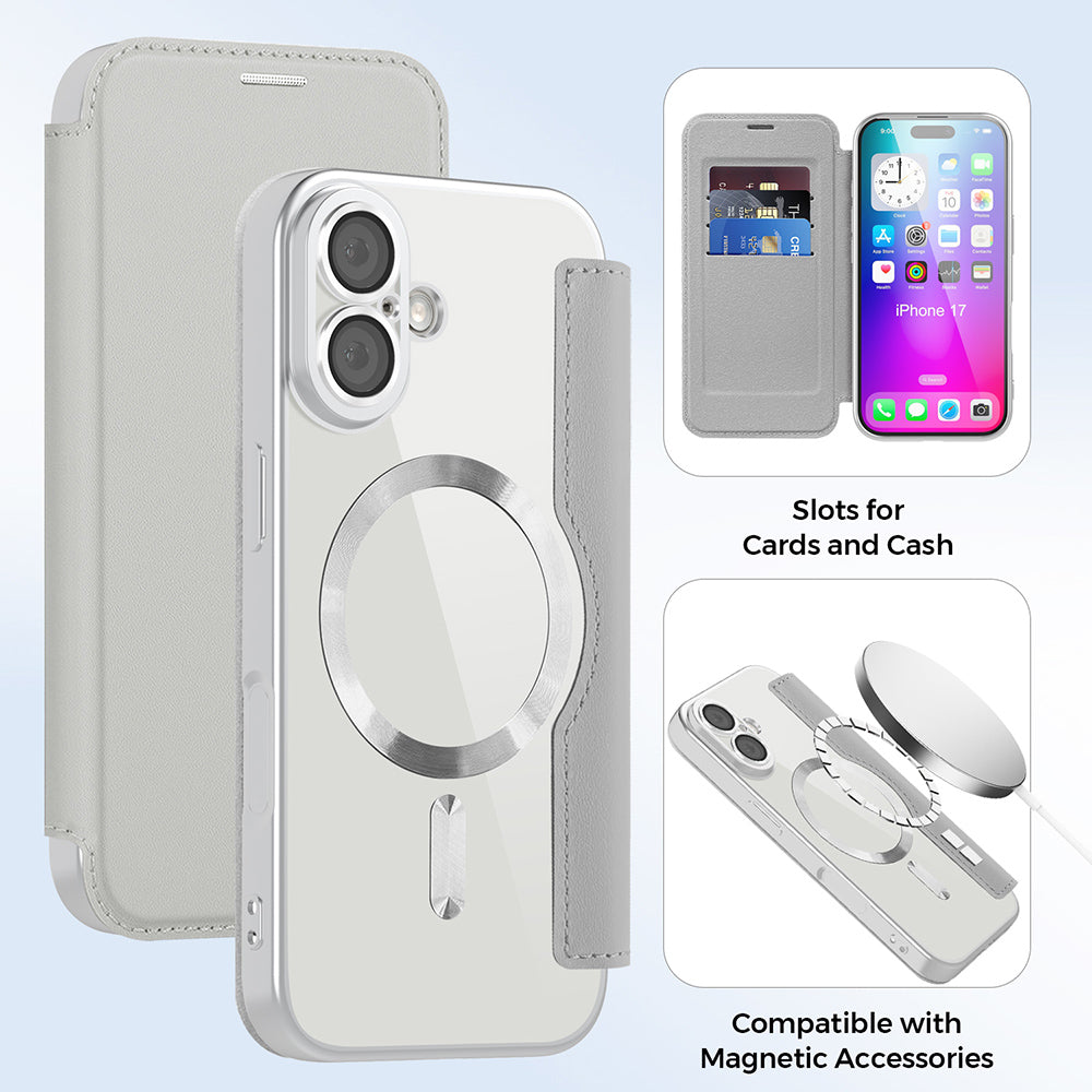 MagSafe cover til Apple iPhone 17, Techsuit, SmartMag Book, Grå