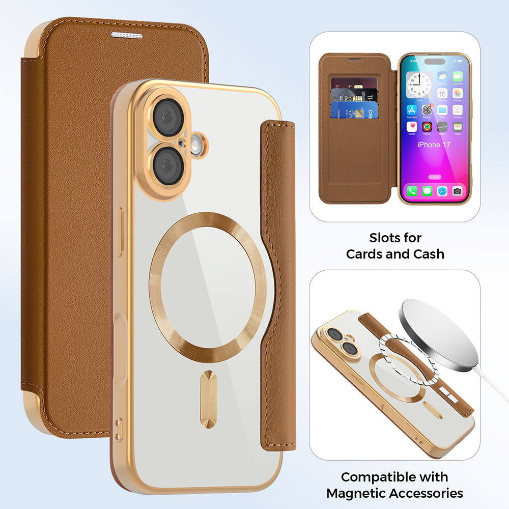 MagSafe cover til Apple iPhone 17, Techsuit, SmartMag Book, Brun