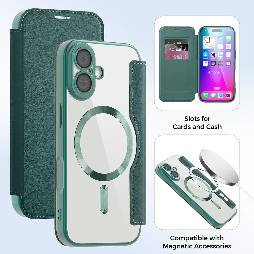 MagSafe cover til Apple iPhone 17, Techsuit, SmartMag Book, Grøn