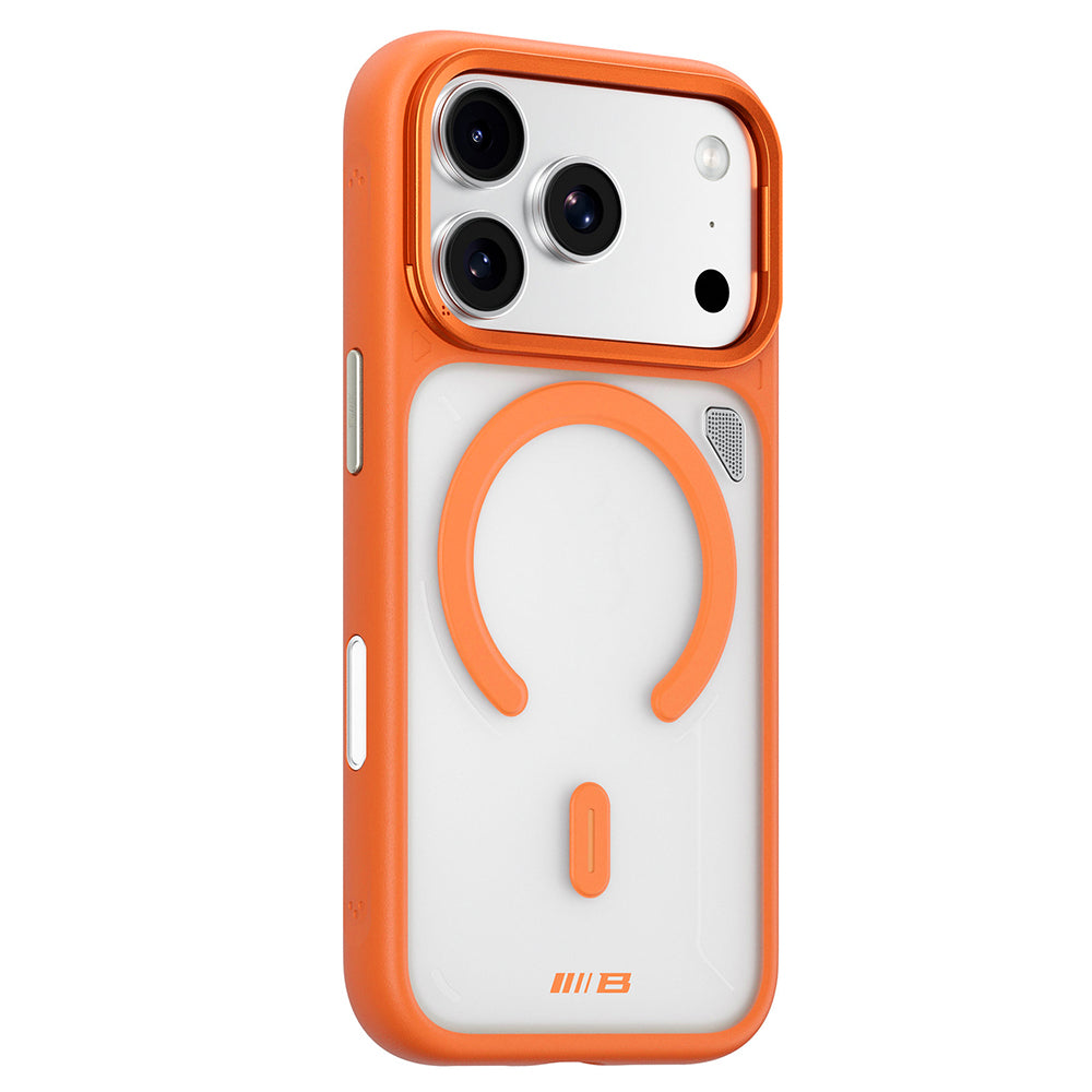 MagSafe-cover til Apple iPhone 18 Pro / 17 Pro, Blueo, varmeafledende stander, satinorange transparent
