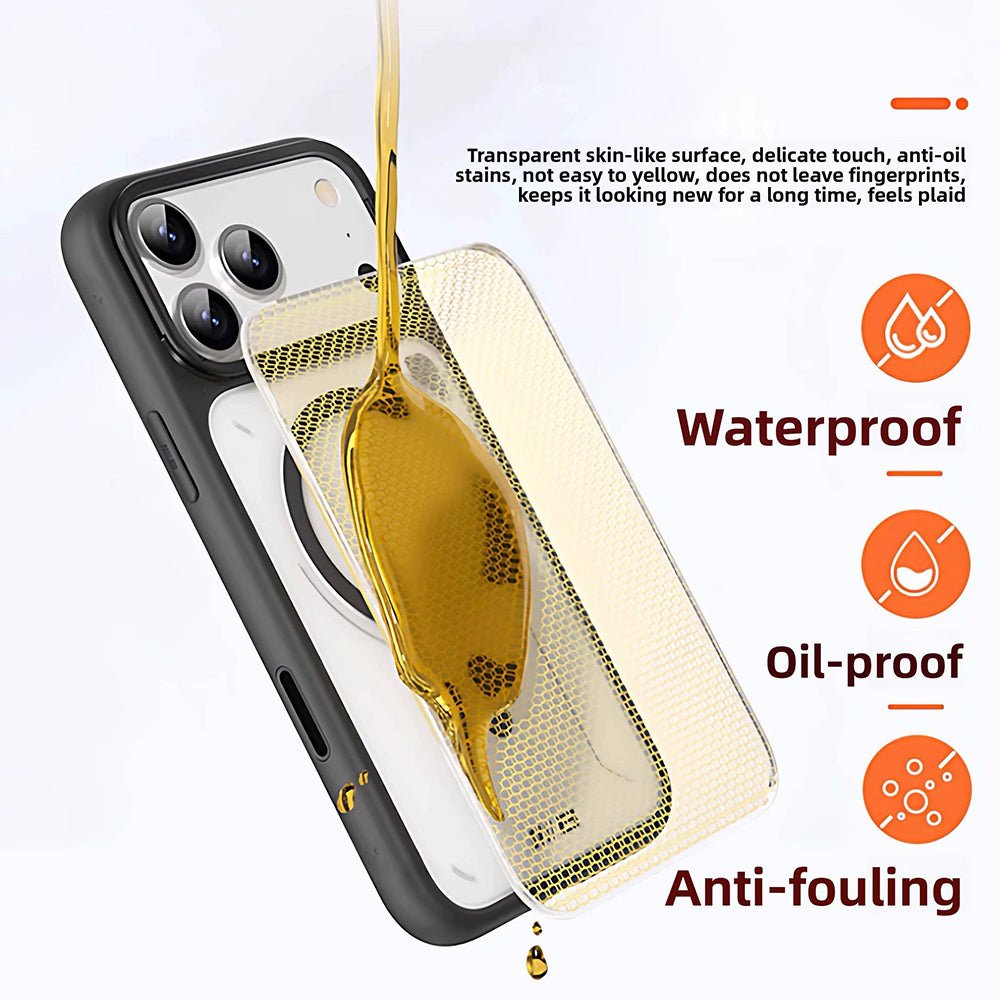MagSafe-cover til Apple iPhone 18 Pro / 17 Pro, Blueo, varmeafledende stander, satinorange transparent
