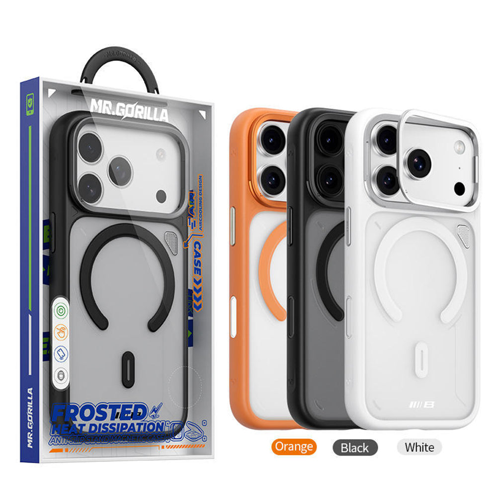 MagSafe-cover til Apple iPhone 18 Pro / 17 Pro, Blueo, varmeafledende stander, satinorange transparent
