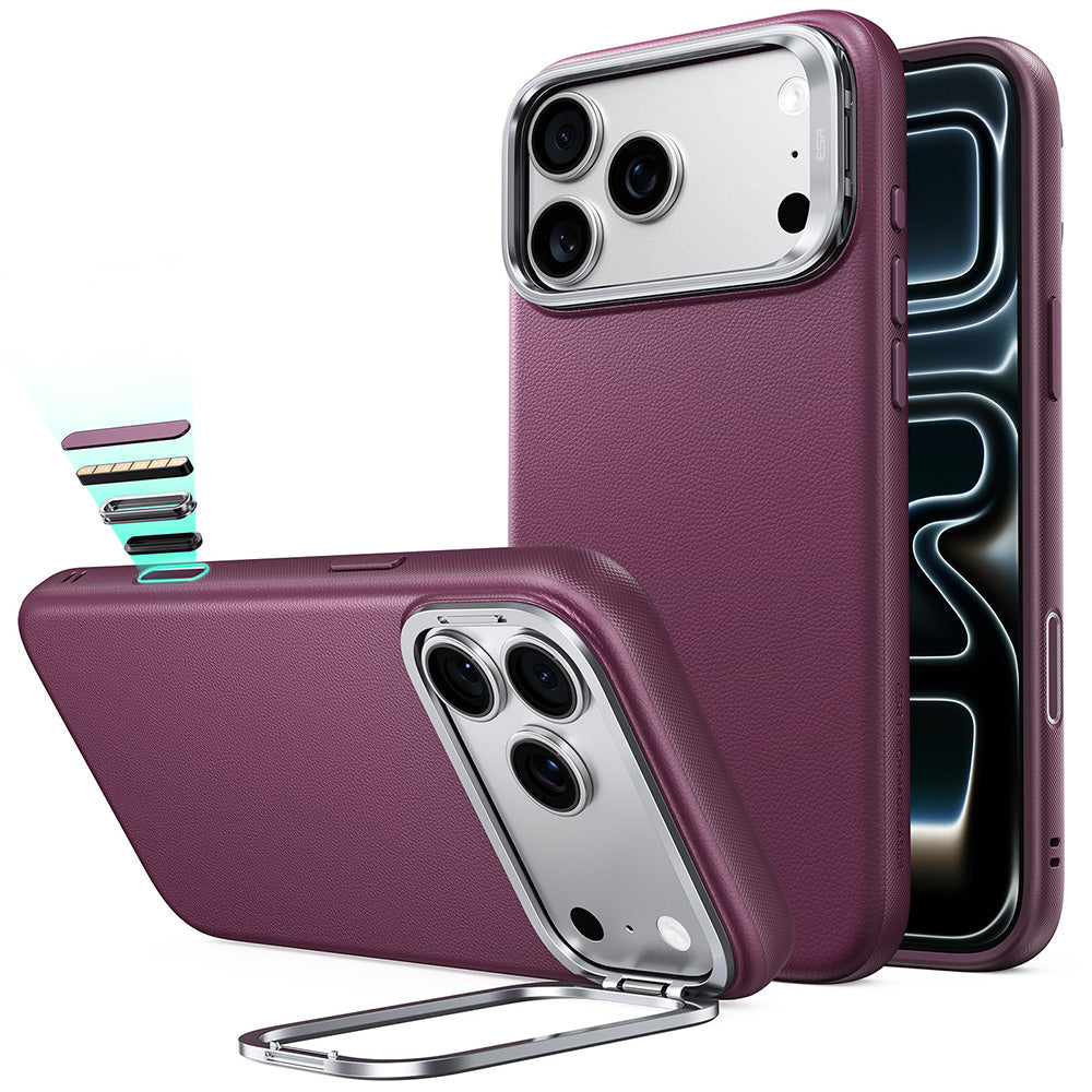 MagSafe-etui til Apple iPhone 18 Pro / 17 Pro, ESR, Atelier med Kickstand, Mørkerød Satinfinish